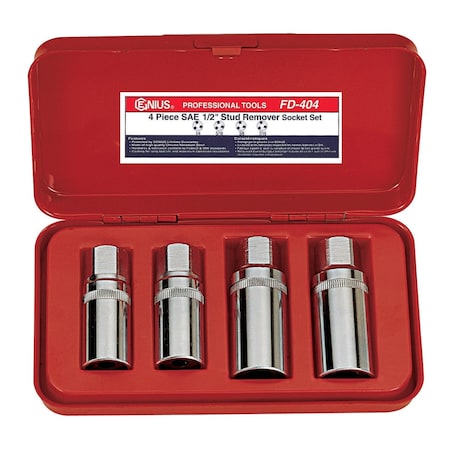 Genius Tools 4PC 1/2in Dr. SAE Stud Remover Socket Set FD-404