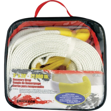Erickson 3'' x 20 Ft. 13500 Lb. Polyester Recovery Tow Strap White 59700