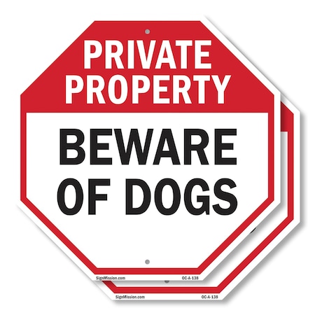 Signmission Private Property Beware of Dogs, 18 inch X 18 inch, Plastic Sign, 2PK OC-P-2PACK-18-138