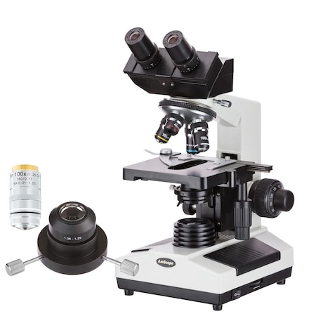 Amscope B390 Premium Darkfield Binocular Compound Microscope 40X-2000X w/20W Halogen, Oil Condenser, 100X IRI B390B-DKO-IRIS-E