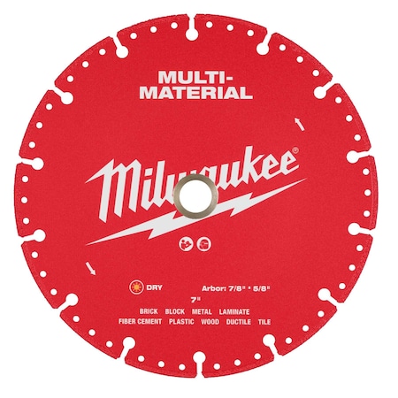 Milwaukee Tool DiamondSawBlade, Diam:7", Arbor:5/8", 7/8" 49-93-9607