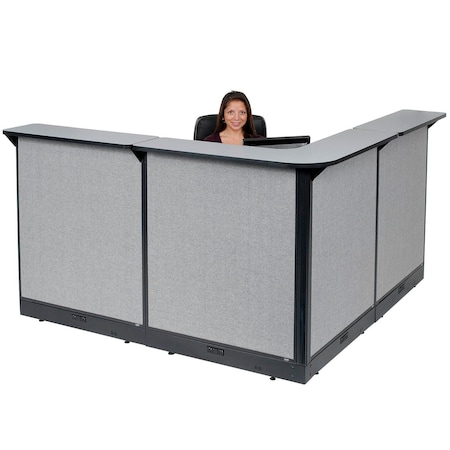 Global Industrial Interion L-Shaped Electric Reception Station, 80"W x 80"D x 46"H, Gray Counter, Gray Panel 249009EGG