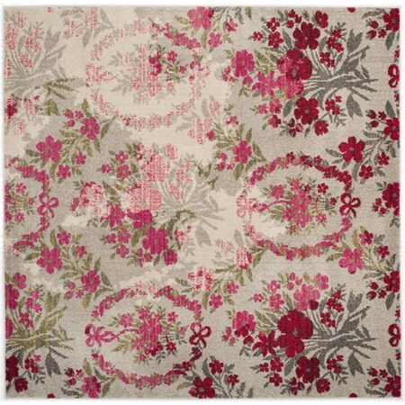 Flowers First 6 ft. 7 in. x 6 ft. 7 in. Square Monaco Power Loomed Area Rug, Ivory & Pink FL2115298