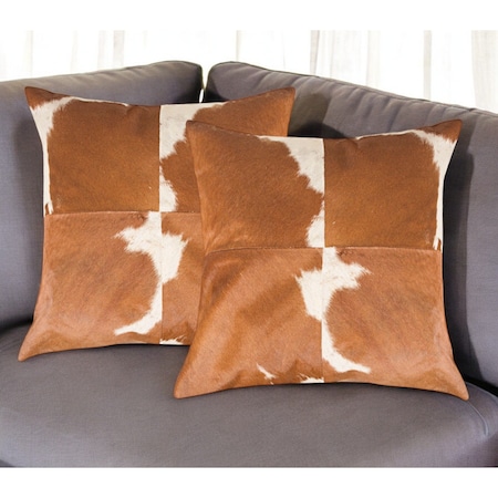 Homeroots Set of Two 18" Brown and White Cowhide Cowhide Throw Pillows, 2PK 544601