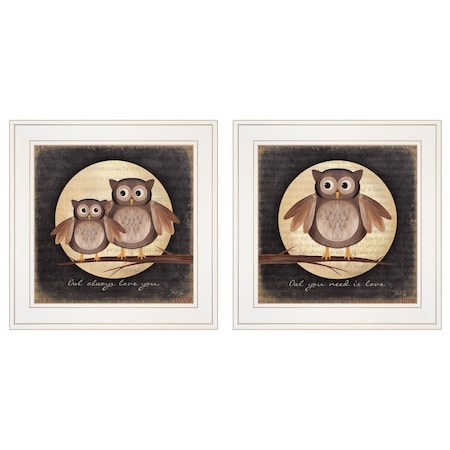 Homeroots Set Of Two Owl Always Love and Need You 1 White Framed Print Wall Art, 2PK 406021