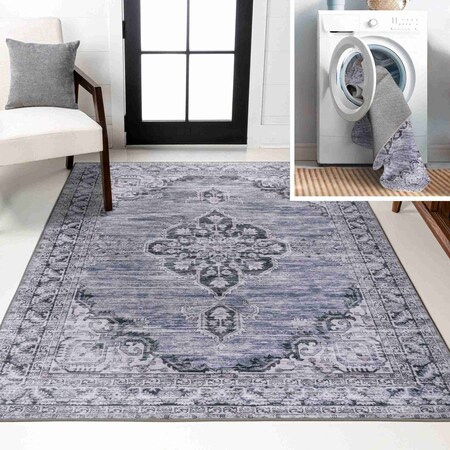 Jonathan Y Wincer Chenille Cottage Medallion Non-Slip Machine-Washable Navy/Gray/Black 5 ft. x 8 ft. Area Rug WSH202A-5