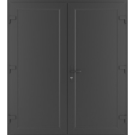 Vdomdoors Front Exterior Prehung Metal-Plastic Double Doors / MANUX 8111 Antracite / Office Commercial and Re MANUX8111DEXD-ANT-LH-W72xH80