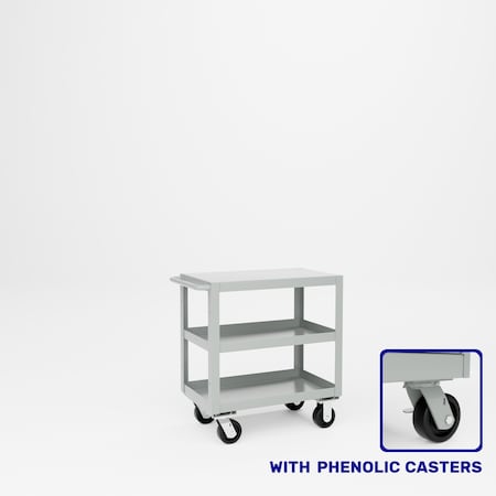 Pucel Heavy Duty Shop Truck, 30 in W x 18 in D x 33.5 in H, Three Shelves, Push Handle, Gray 1830-DT-3P