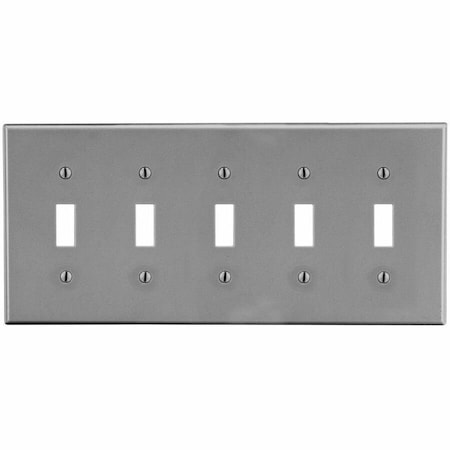 Hubbell Wiring Device-Kellems Toggle Switch Wall Plate, Number of Gangs: 5 Plastic, Satin Finish, Graphite P5GY