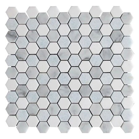 Apollo Tile 11x12 Thassos, Carrara White, Gray Marble Hexagon Wall and Floor Tile 4.59 sq ft/case, 5PK APLMKN8818A