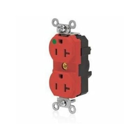 Leviton Straight Blade Receptacle, 5-20R, 20 A, 125V AC, 2 Pole, 3 Wire, Flush Mount, Single, Red M8300-ILR