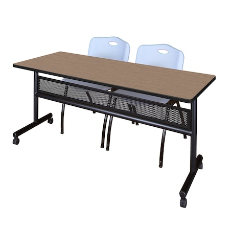 Regency Kobe Flip-Top Privacy Nesting Table W/ 2 M Stack Chairs, 72 in W, 24 in L, Noble Oak MKFTM7224NO47GY