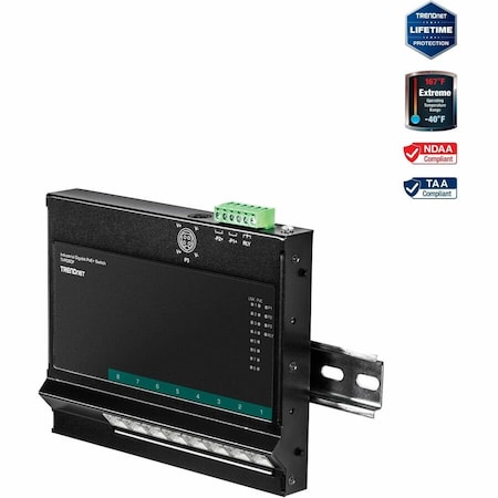 Trendnet 8-PORT INDUSTRIAL GIGABIT POE+ WALL-MOUNT FRONT ACCESS SWITCH IN TI-PG80F