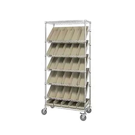 Global Industrial Easy Access Slant Shelf Chrome Wire Cart 48 4"H Shelf Bins Ivory 36Lx18Wx74H 269002BG