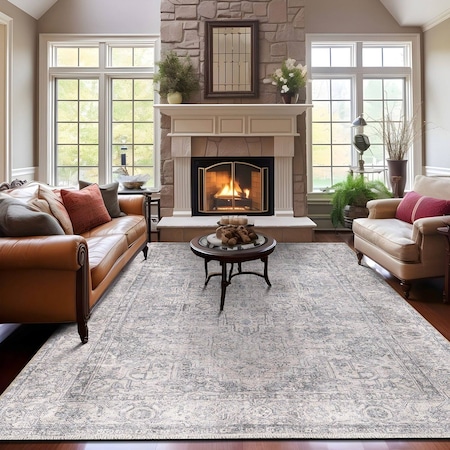 World Rug Gallery Distessed Medallion Machine Washable Area Rug 9 ft x 12 ft Blue 6033BLUE9X12