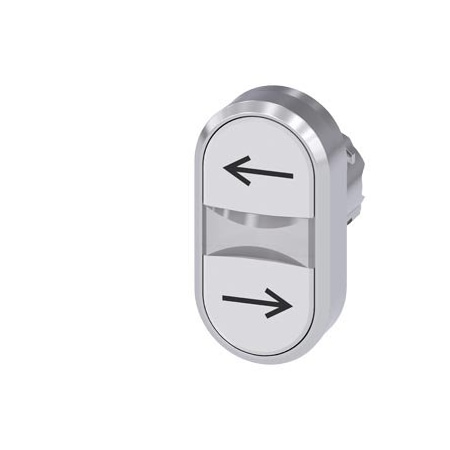 Siemens Twin pushbutton, 22 mm, round, metal, shiny, white: arrow pointing 3SU1050-3AB66-0AM0