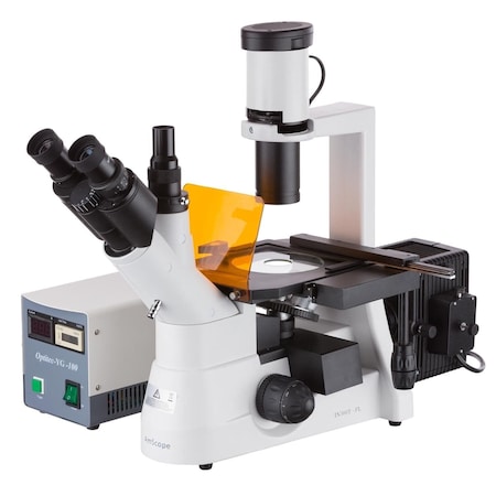 Amscope 40IN300 Inverted Epi-fluorescence Trinocular Compound Microscope 40X-800X w/1.4MP Cooled Monochrome IN300TB-FL-MFM