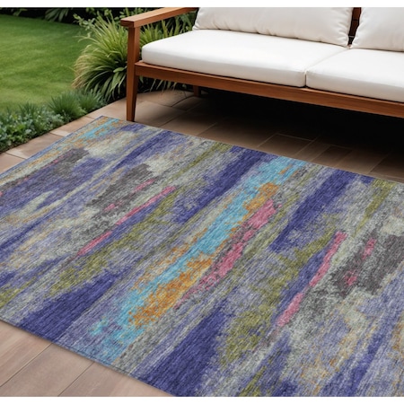 Homeroots 10' X 14' Lavender Pink And Blue Abstract Washable Indoor Outdoor Area Rug 612526