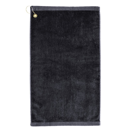 Towelsoft Premium 16 inch x 26 inch Velour Golf Towel with Corner Hook &Grommet Placement-Black Golf-GV1201CL-BLK