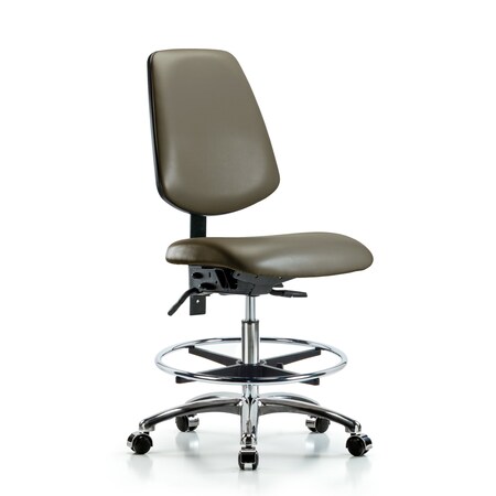 Blue Ridge Ergonomics Vinyl Chair Chrome, Med Bench, Med Back, Tilt, Foot Ring, Casters, Taupe BR-VMBCH-MB-CR-T1-A0-CF-CC-8809