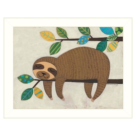 Homeroots Hanging Sloth II 2 White Framed Print Wall Art 415218