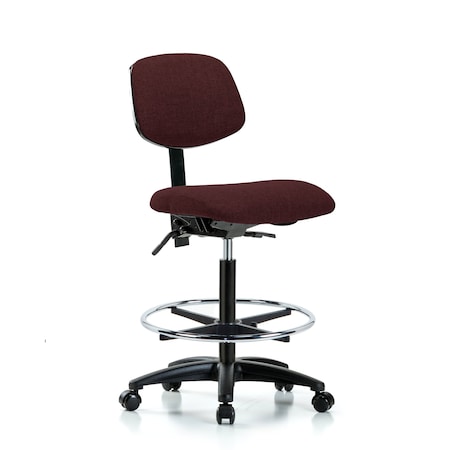 Blue Ridge Ergonomics Chair, Fabric, Hi Bench, CF Casters, Bur, No Arms, 26" to 35-1/2" Height, Burgundy BR-FHBCH-RG-T0-A0-CF-RC-F41