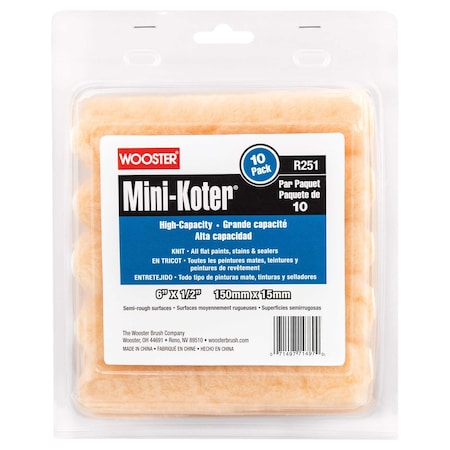 Wooster Paint Roller Cover, 1/4" dia. Core, PK10 R151-6