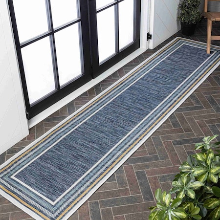 Jonathan Y Pollux Classic Coastal Mitred Stripe Reversible Machine-Washable Cream/Navy 2 ft. x 8 ft. Runner Rug SVH105A-28