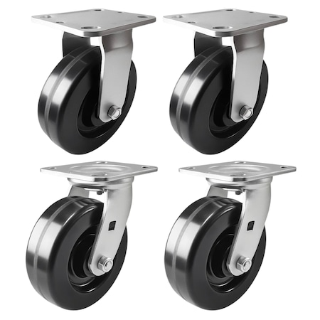 Hyw Products Heavy Duty Caster Set 6in Phenolic Wheels, 2 Rigid & 2 Swivel, 4PK 40-60R-A1-PH-2,40-60S-A1-PH-2