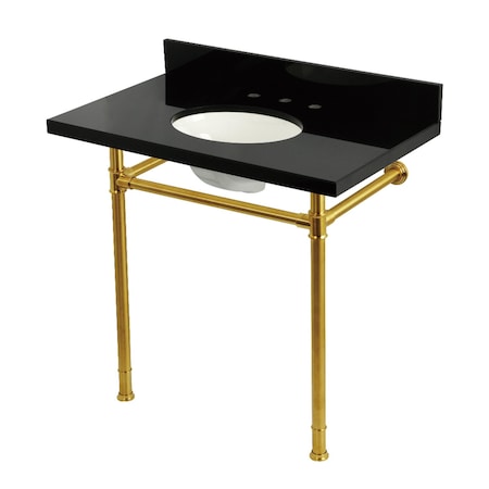 Kingston Brass 36-Inch Black Granite Console Sink with Stainless Steel Legs, 8-Inch, 3-Hole KVPK36228K387