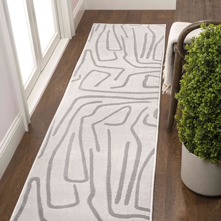 Jonathan Y Alcina Modern Scandinavian Graphic Lines High-Low White/Light Gray 2 ft. x 8 ft. Runner Rug SND102C-28