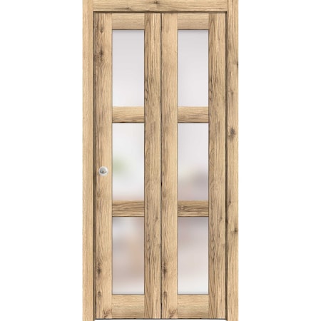 Sartodoors Sliding Closet Bi-fold Doors, Lucia 2552 Oak with Frosted Glass, Sturdy Tracks Moldings Trims Hard LUCIA2552BF-DUB-6496