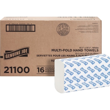 Genuine Joe Essential Multifold Paper Towels, 9.5 in x 9.10 in, White, 250 Sheets/Pack, 16 Packs GJO21100