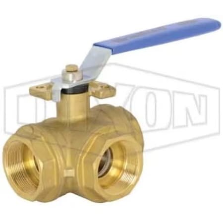 Dixon 3-Way Industrial Ball Valve, 1 in, FNPT, Brass Body BV3BVLR-1001-A