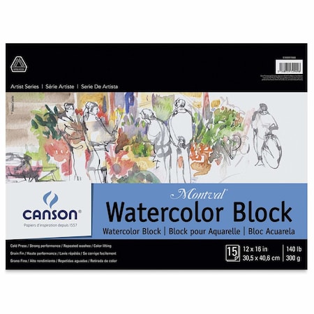 Canson Artist Series Montval Watercolor Block, Foldover Binding, 15 Sheet, 12x16 inch C100511065