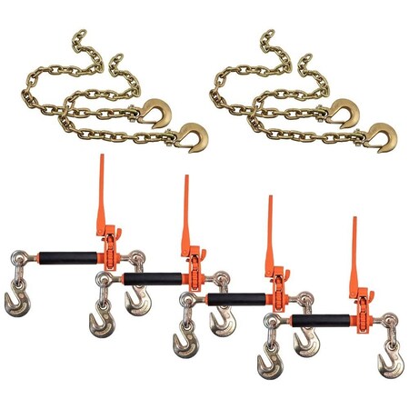 Mytee Products Chain Binder Kit - 4Pc 3/8in-1/2in Folding Binder & 4Pc 3/8inx36ft Safety Chain, 4PK CBFHSO38x4-SC3836x4-KIT