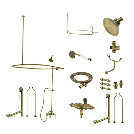 Kingston Brass Three-Handle 2-Hole Tub Wall Mount Clawfoot Tub Faucet Package w/ Shower Enclosure and Hand Shower CCK3183AL