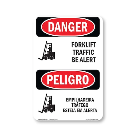 Signmission Safety Sign, OSHA Danger, 5" Height, Forklift Traffic Bilingual, D-35-VPR-1265 OS-DS-D-35-VPR-1265