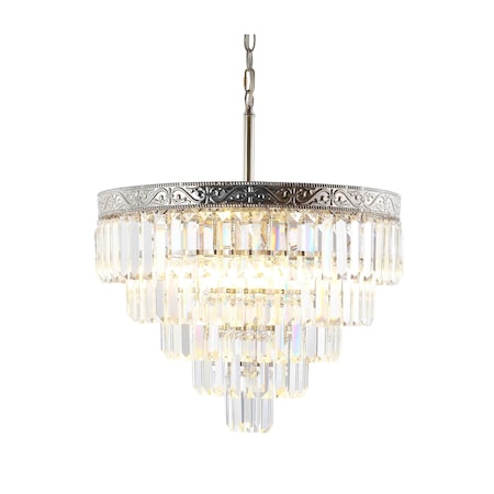 Jonathan Y Wyatt 20" 4-Light Crystal LED Chandelier, Polished Nickel/ Clear JYL9007A