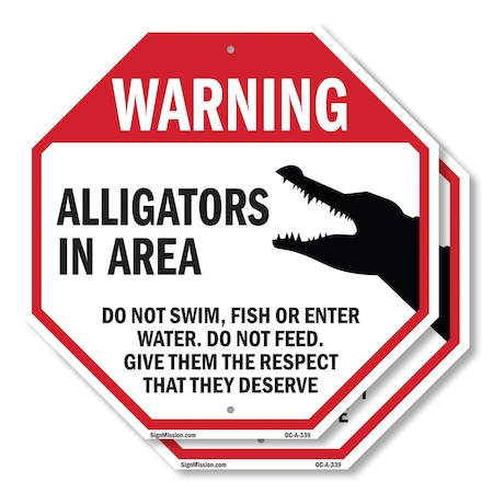 Signmission Warning Alligators in Area Do Not S, 10 inch X 10 inch, Plastic Sign, 2PK OC-P-2PACK-10-339