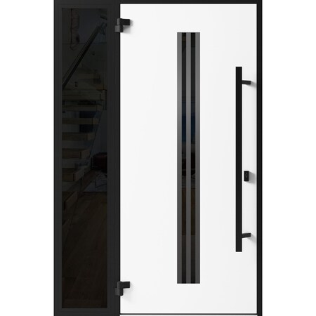 Vdomdoors Front Exterior Prehung Steel Door Ronex1055 Teak Sidelight Exterior Window Sidelite Entry Metal RONEX1055EXD-OAK-W36+14 X H80-RH-I
