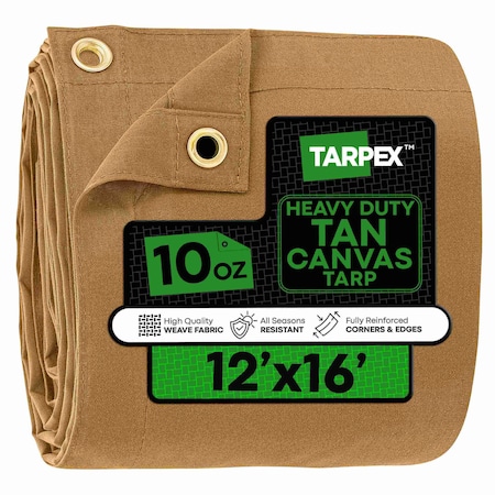 Heavy Duty Tarp, 12 ft x 16 ft, Tan, Canvas