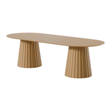 Homeroots 86" Natural Solid Wood Pedestal Base Oval Dining Table 720707