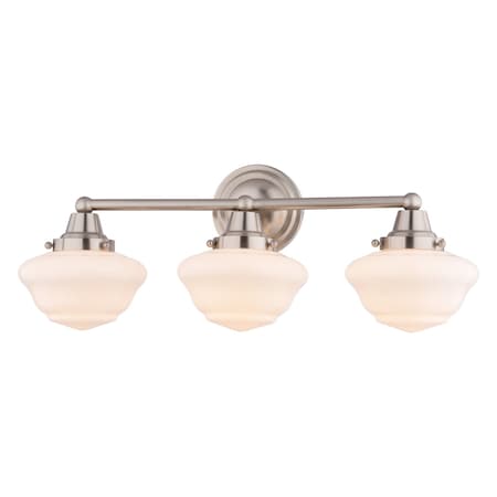 Vaxcel Eastgate 3-Light Satin Nickel Vanity Light with Frosted Opal Schoolhouse Globe Glass W0565