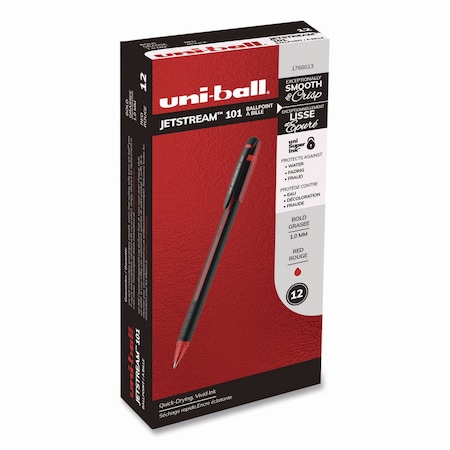 Uniball Jetstream 101 Hybrid Gel Pen, Stick, Bold 1 mm, Red Ink, Black/Red Barrel, 12PK 1768013