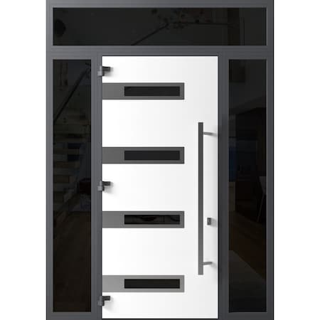 Vdomdoors Front Exterior Prehung Steel Door Ronex0131 Black Enamel 96 2 Sidelight and Transom Window Sidelite RONEX0131EXD-BLK-W16+36+16xH96+16-RH-I