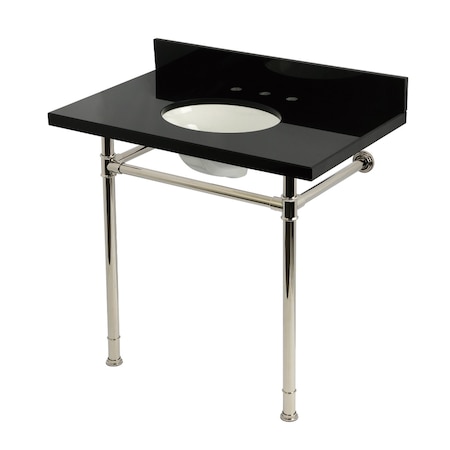 Kingston Brass 36-Inch Black Granite Console Sink with Stainless Steel Legs, 8-Inch, 3-Hole KVPK36228K386
