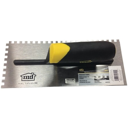 M-D Tile Installation Trowel, 1/4 in W x 1/4 in D Notch, 11 in L, 4-1/2 in W, Square Notch 49110