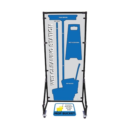 5S Supplies Housekeeping Shadow Board Broom Station V18, Gray / Blue, BO + Stand HSB-V18-GRAY/BLUE-BO-STAND