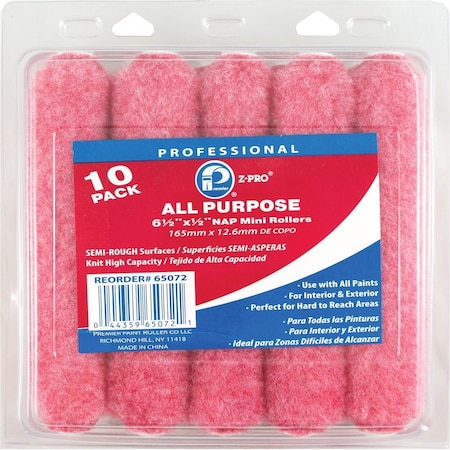 Premier Z-Pro 6-1/2''x1/2'' Knit Mini Roller Cover, 10PK 65072
